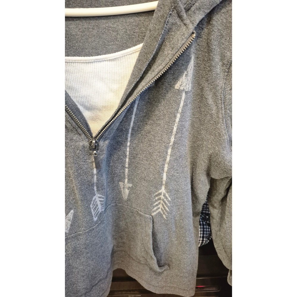 Boho Arrow Hoodie Gray Zip Up Hooded Sweatshirt Size L Western Casual Cozy - Picture 6 of 11